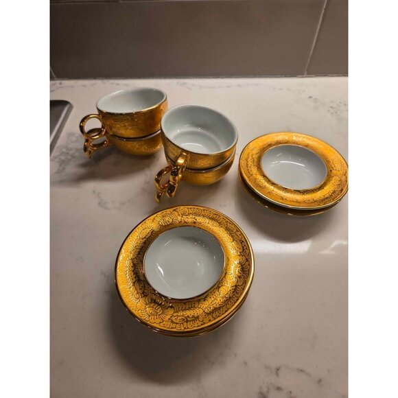 Vintage tea/espresso mugs and saucers Hand painted in Thailand 8 total peices